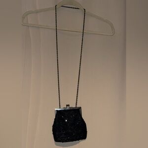 Black Beaded Evening Crossbody Bag